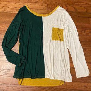 Hunter green mustard tricolor long sleeve